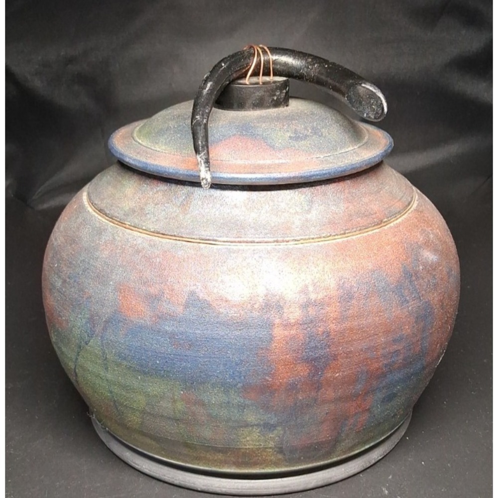 Lidded Raku-fired Vessel by Ron Aubuchon #11 made between 1947-2014‎